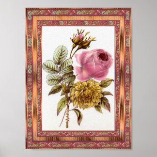 Arte vintage de flores rosadas con marco