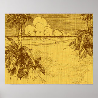 Arte Vintage de Playa Tropical con Viento del Sur