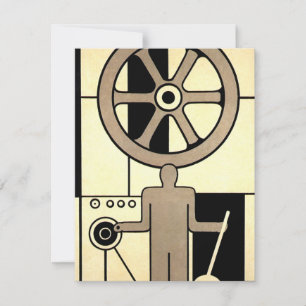 Arte vintage deco empresarial rueda y trabajador d