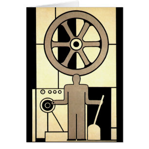 Arte vintage deco empresarial rueda y trabajador d
