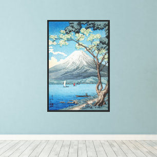 Arte vintage japonés del Monte Fuji y el lago Yama