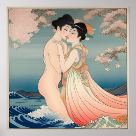 Arte vintage japonés, pintura de papel de seda, am