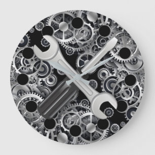Artes y herramientas plateadas de acero y reloj de