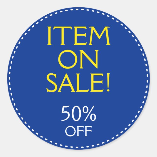 "¡ARTÍCULO EN VENTA!" "50% ADELANTE" Pegatina redo (Anverso)