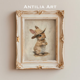 Articulo rústico de arte animal con Gorra de paja