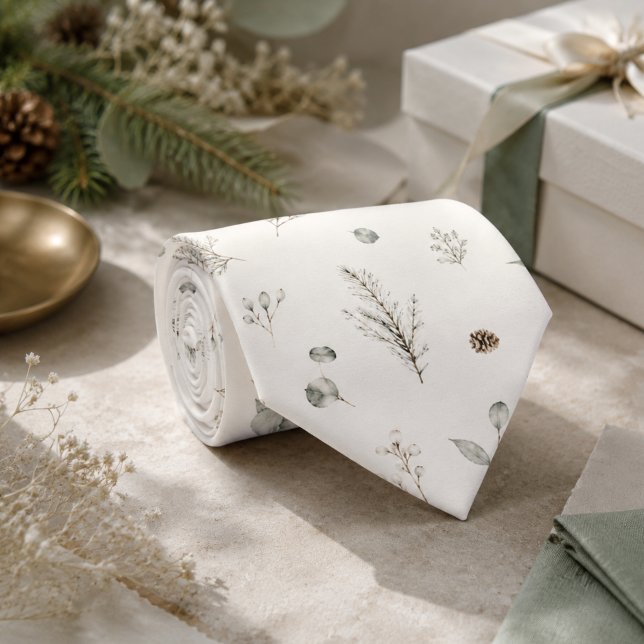 Artisanal Invierno Botánico Elegante Corbata Verde (Artisan Winter Botanical Elegant Sage Green Men's Neck Tie)