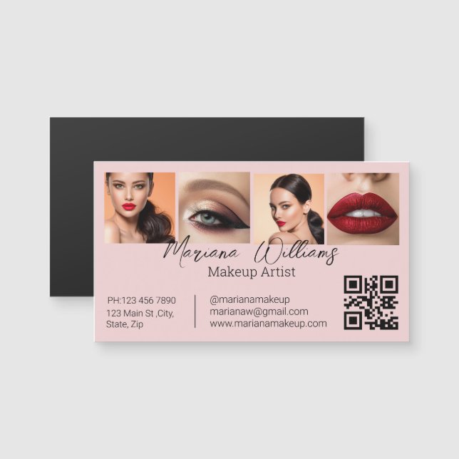 artista de maquillaje código qr 4 foto imán de neg (Anverso/Reverso)