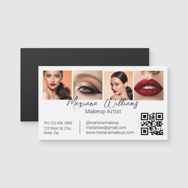 artista de maquillaje de código qr 4 imán de negoc (Anverso/Reverso)