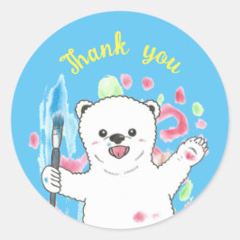 Artista de oso polar lindo Gracias Pegatina azul