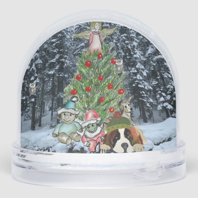 Artistic Christmas Tree Scene Snow Globe (Reverso)