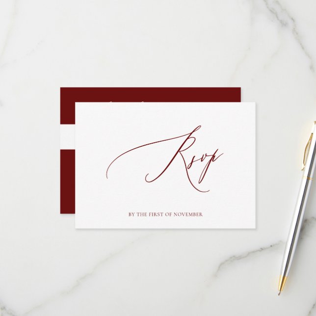 ArtsApp Elegant Bergundy RSVP Luxe Caligraphy (Anverso/Reverso In Situ)