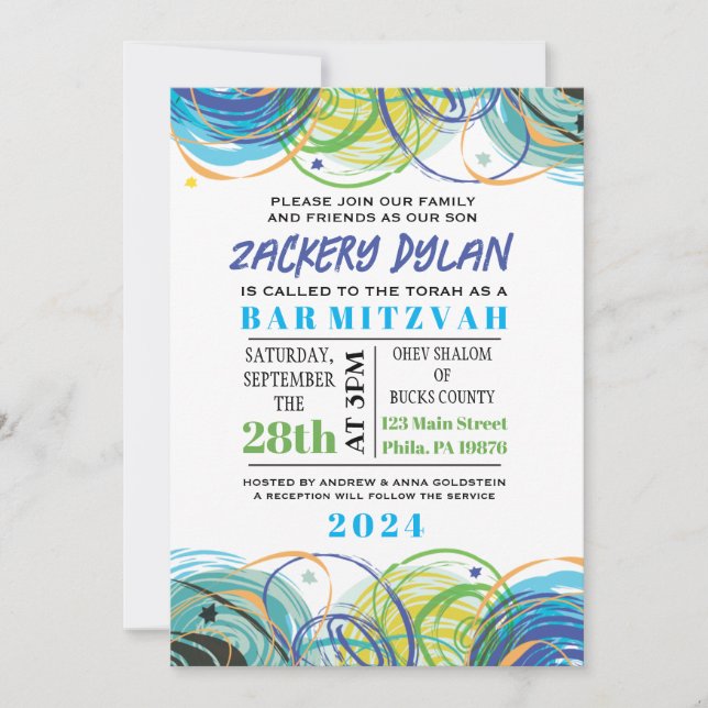 ARTSY FARTSY Bar Bat Mitzvah Tarjeta de invitación (Anverso)