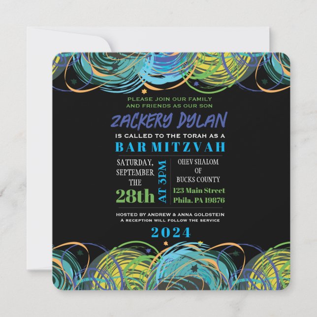 ARTSY FARTSY Bar Bat Mitzvah Tarjeta de invitación (Anverso)