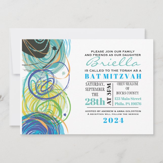 ARTSY FARTSY Bar Bat Mitzvah Tarjeta Fiesta (Anverso)