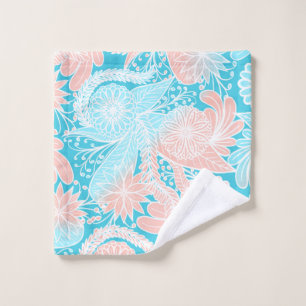Artsy Summer Coral Aqua Mano Dibujo Patrón Floral