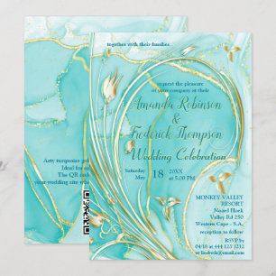 Arty turquesa Gold abstract flower Invitación