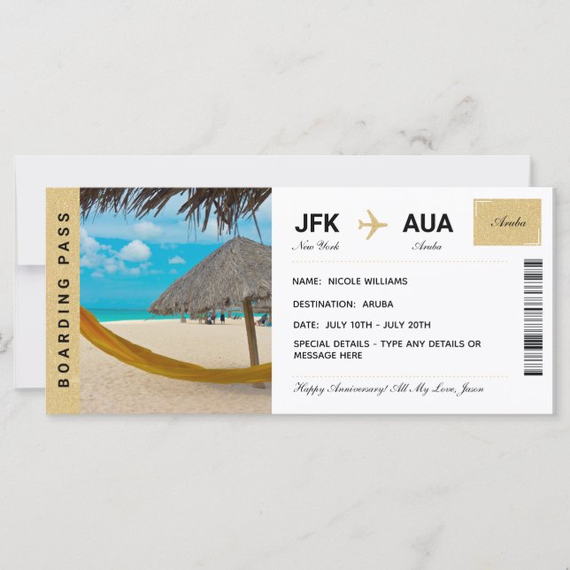 Aruba Vacaciones Viajes Regalo Venta de entradas T (Anverso)