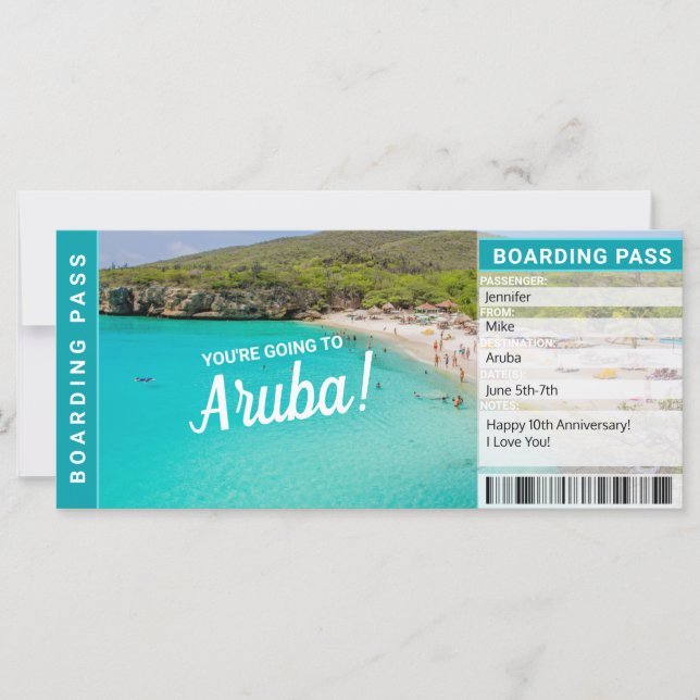 Aruba Vacation Gift Boarding Pass Ticket (Anverso)