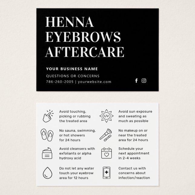 Asesoramiento de tarjeta de postcuidado Henna Brow (Anverso y reverso)
