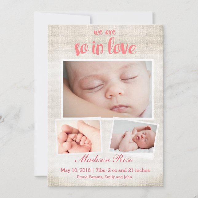 Así que en el amor Niña bebé anuncio de nacimiento (Anverso)