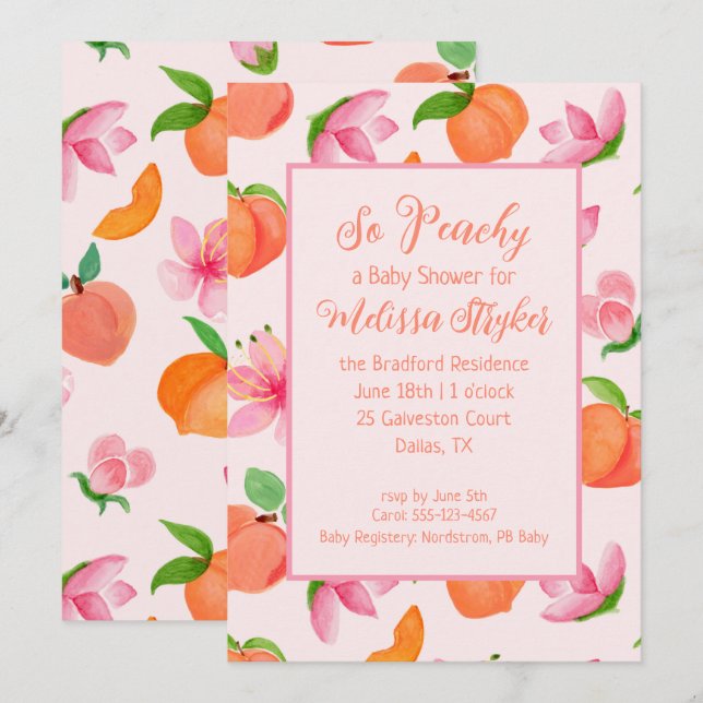 Así que invitación de Peachy Baby Shower (Anverso / Reverso)