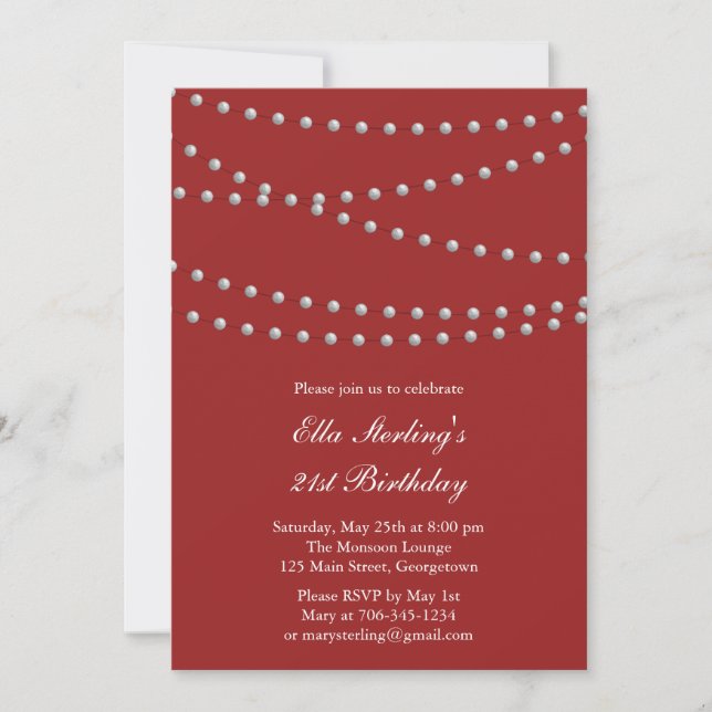 Así que Moda Perlas 21ª Invitación de cumpleaños ( (Anverso)