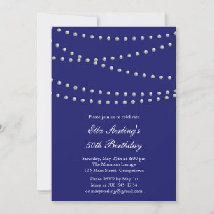 Así que Moda Perlas Invitación al cumpleaños (añil