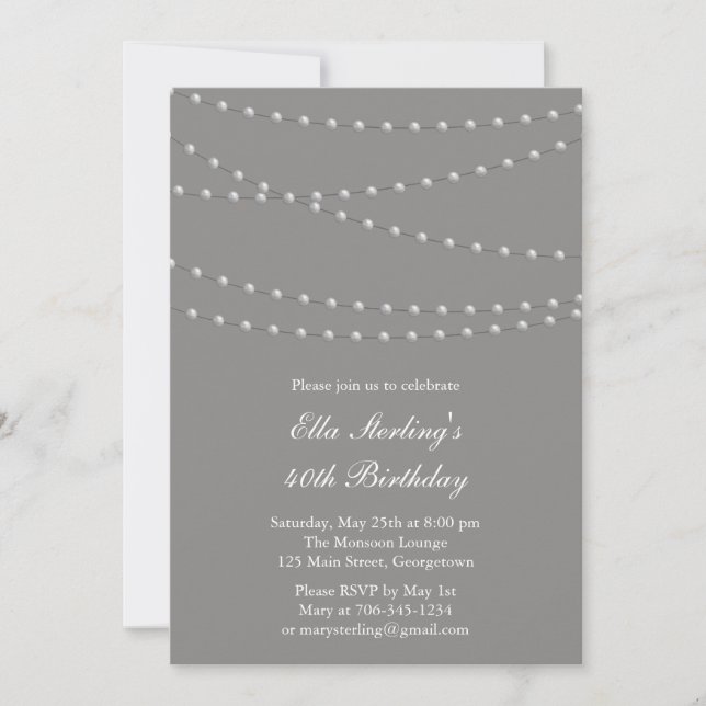 Así que Moda Perlas Invitación de Cumpleaños (gris (Anverso)