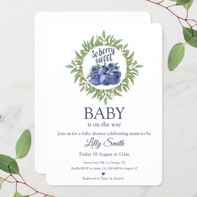 Así que moras dulces Baby Shower Invitación aránda (Blueberry elegant and simple baby shower invitation)