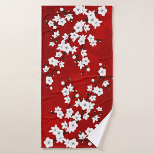 Asia Floral White Cherry Blossom Red