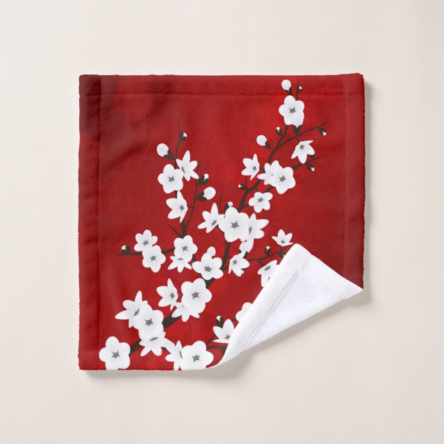 Asia Floral White Cherry Blossom Red (Toallita)