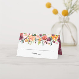 Asiento Autumn Burgundy Naranja Floral Boda Tarjeta de pla