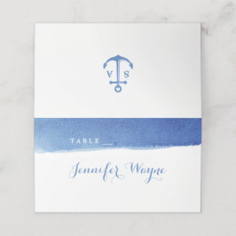 Asiento Azul acuarela naútica tarjeta de lugar de boda