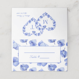 Asiento Blue Hydrangea Boda floral Tarjeta de lugar plegad