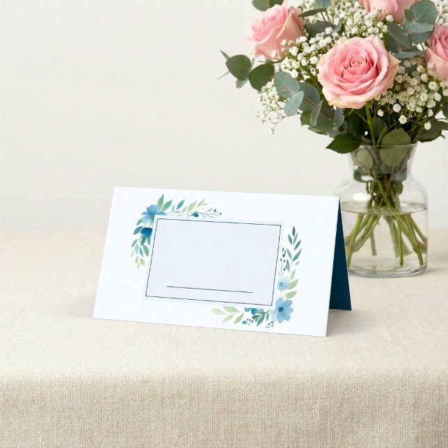 Asiento Blue Watercolor Floral Nombre tarjeta de lugar (Blue Watercolor Floral Name Place Card.)