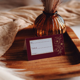 Asiento Burgundy Gold Floral Boda Tarjeta de plaza