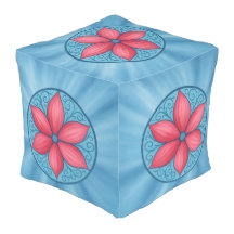 Asiento con cojín de flores azul y rosa
