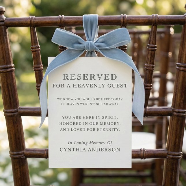Asiento de ceremonia de boda para invitado celesti (reserved for heavenly guest, wedding ceremony seating, reserved chair sign)