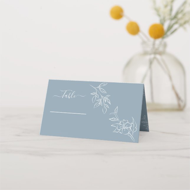 Asiento Dusty Blue Floral Boda Tarjeta de plaza (Anverso)