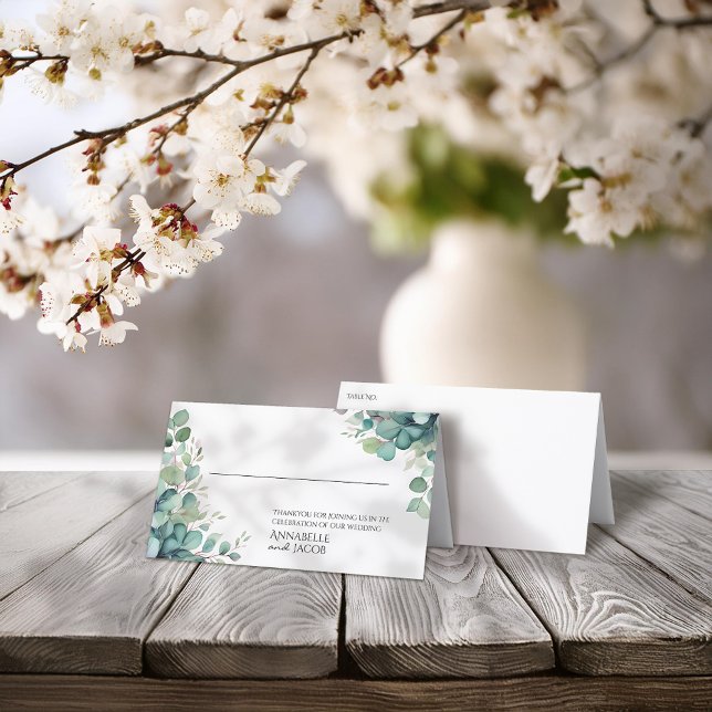 Asiento Elegante acuarela hojas tarjeta de lugar plegado (Subido por el creador)