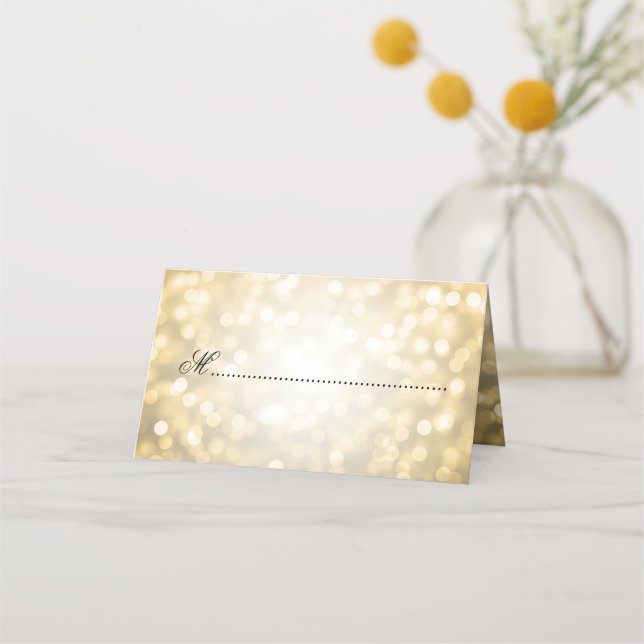 Asiento Elegante Bokeh Luces de Oro con tarjeta de invitad (Anverso)