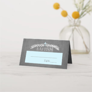 Asiento Elegante Laurels Blue Dots Baptism Tarjeta de as