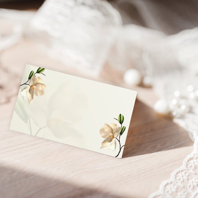 Asiento Elegante Oriental White Magnolia Doble Tarjeta de  (Elegant Oriental White Magnolia Folded Place Card)