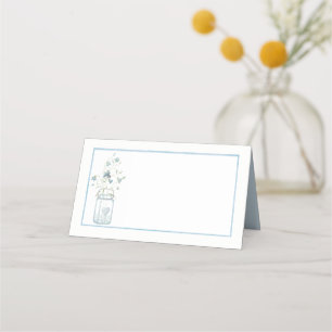 Asiento Flores azules Tarjeta de lugar plegado Mason Jar B