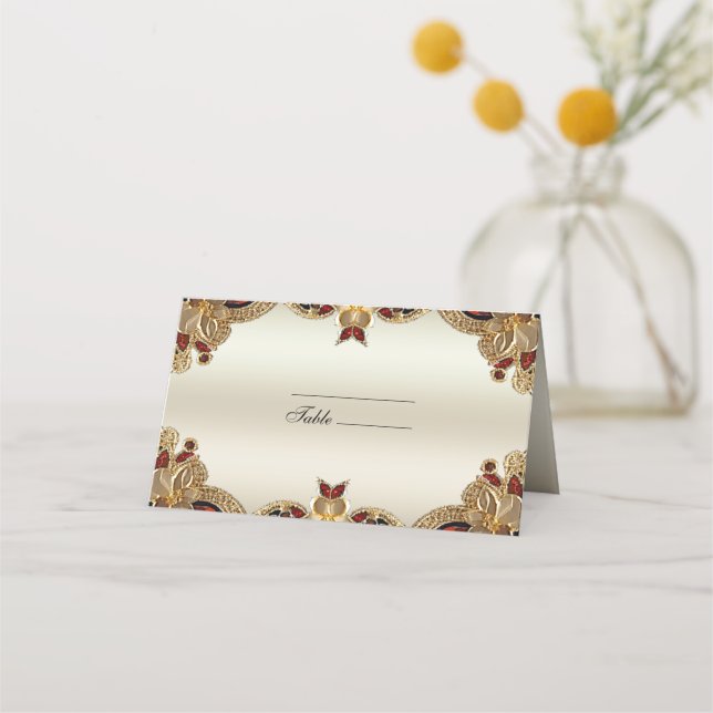 Asiento Flores doradas Tarjeta de plaza Gemstone Rojo Sple (Anverso)