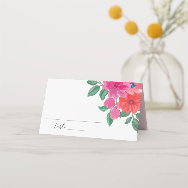 Asiento Fuchsia Watercolor Floral Boda Tarjeta de plaza (Anverso)