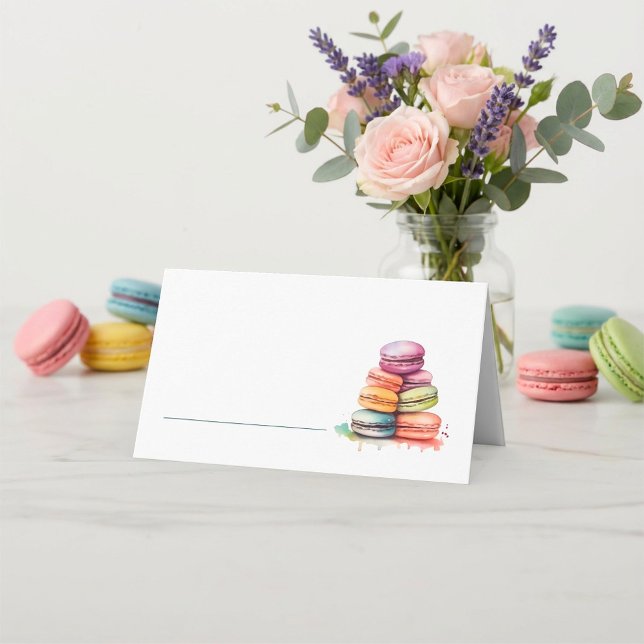 Asiento Macarons color agua brillante nombre tarjeta de lu (Bright watercolorful macaroons name place card.)