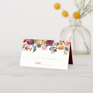 Asiento Marsala Naranja rosa Flores Boda Tarjeta de plaza