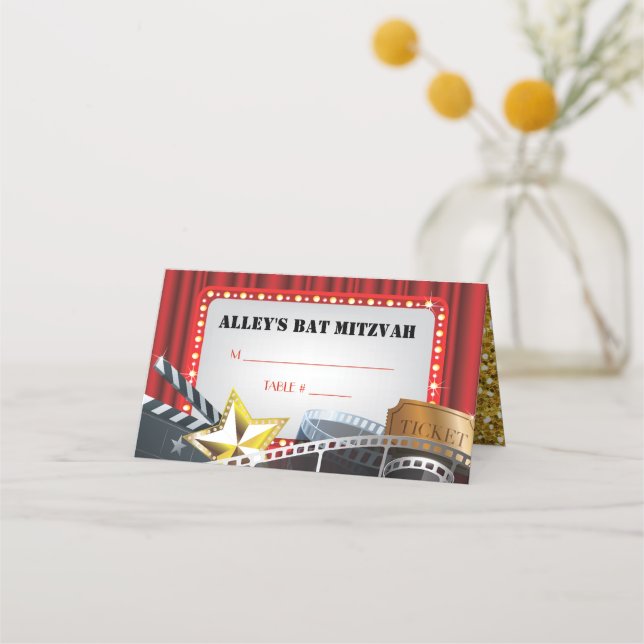 Asiento MOVIE STAR VIP Bar Bat Mitzvah Tarjeta de Escolta  (Anverso)