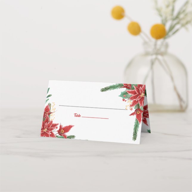 Asiento Navidades de Poinsettia Roja | Tarjeta boda (Anverso)